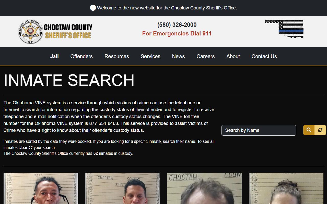 Choctaw County inmate population roster search with current custody count