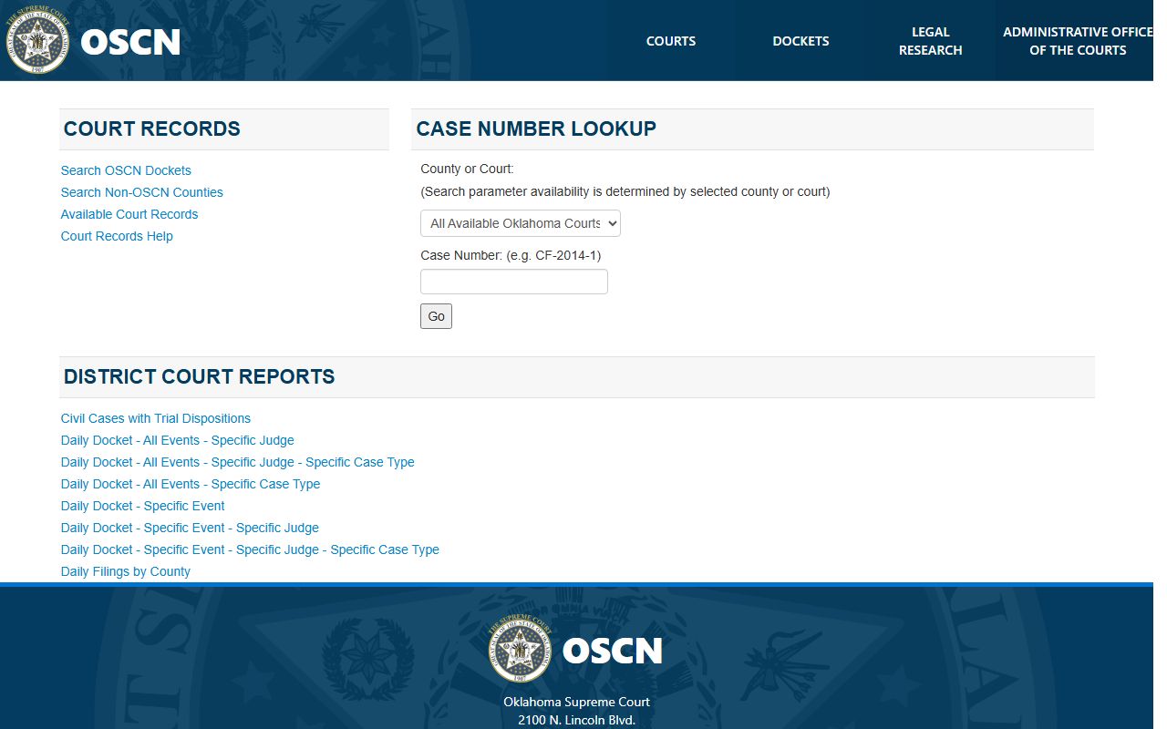 Choctaw County court records after jail arrest on OSCN docket lookup